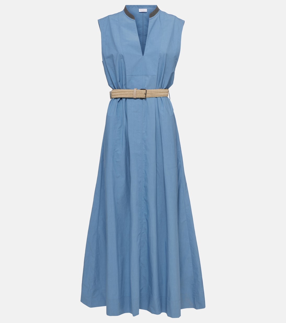 Verziertes Maxikleid aus Baumwollpopeline | Brunello Cucinelli
