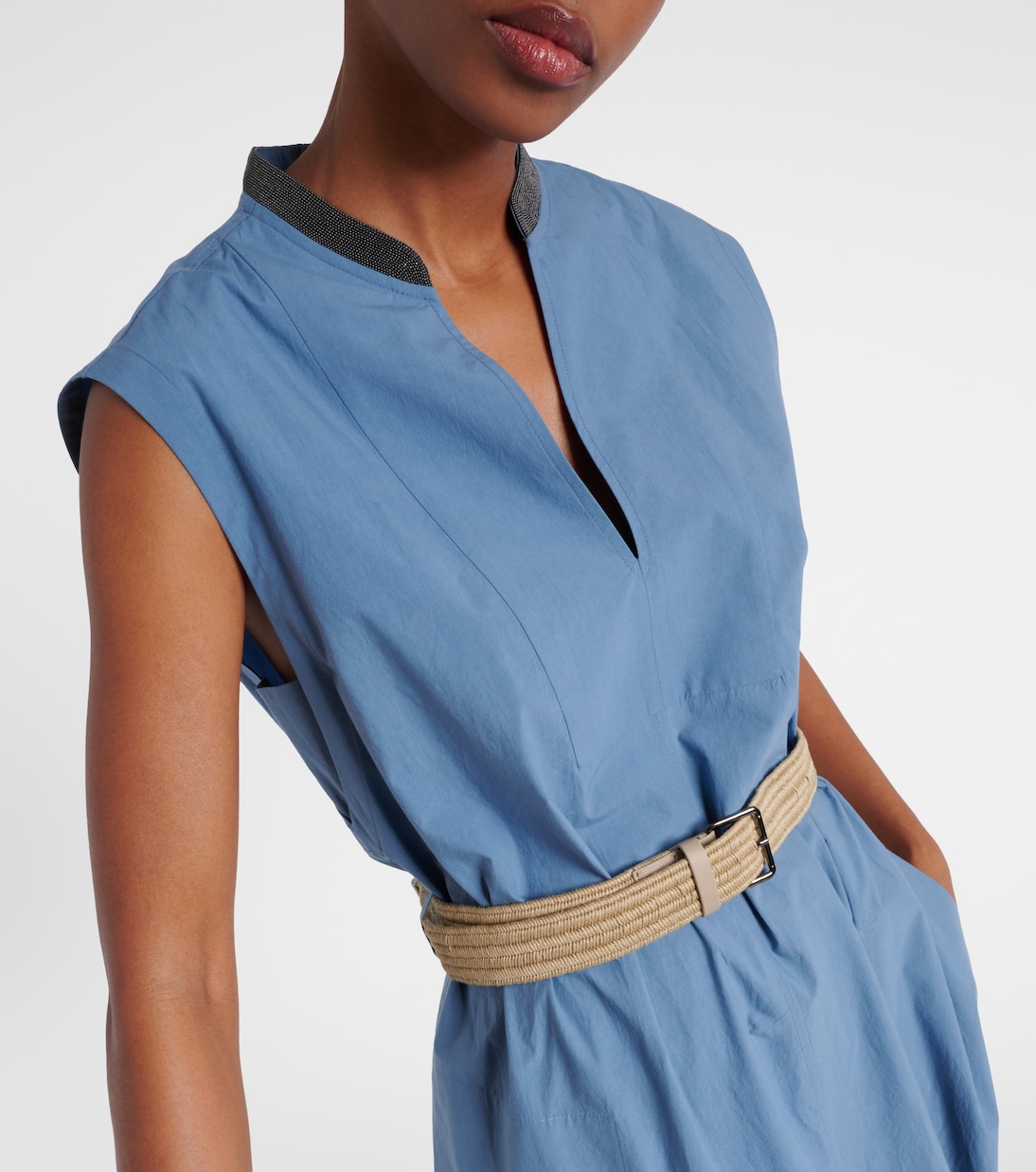 Verziertes Maxikleid aus Baumwollpopeline | Brunello Cucinelli