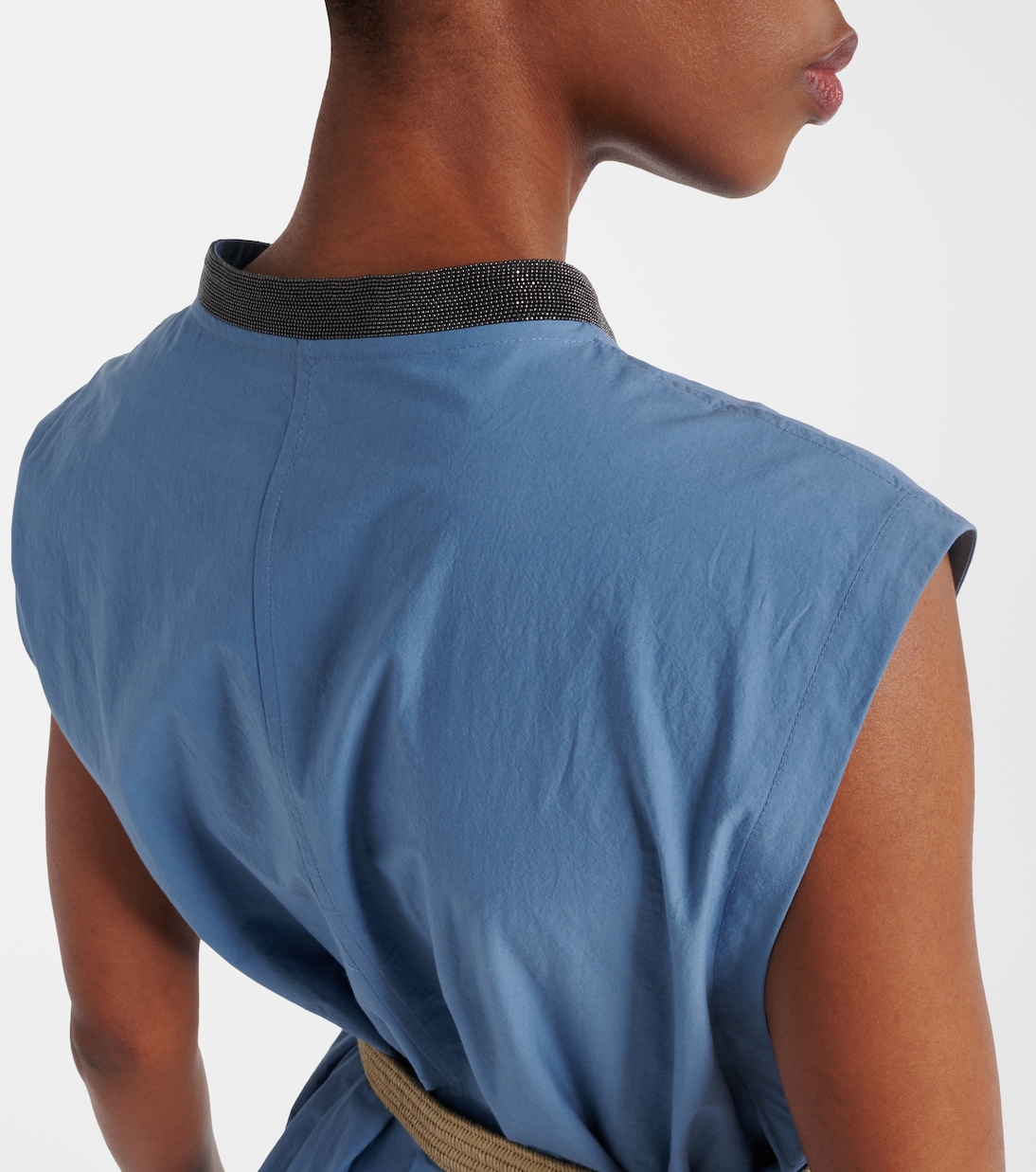 Verziertes Maxikleid aus Baumwollpopeline | Brunello Cucinelli