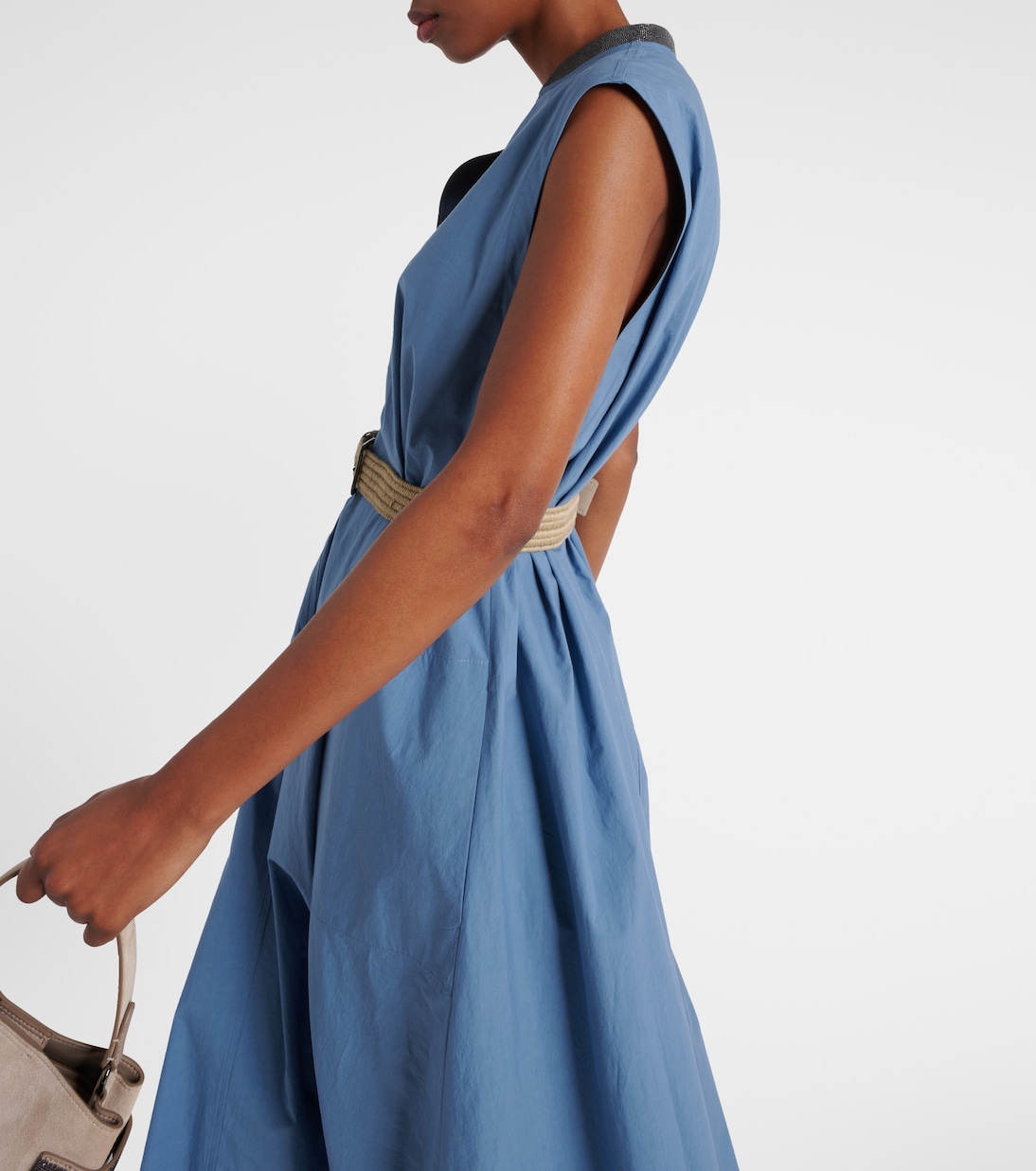 Verziertes Maxikleid aus Baumwollpopeline | Brunello Cucinelli