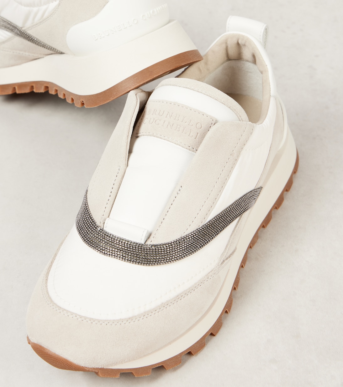 Sneakers con pelle e monili | Brunello Cucinelli