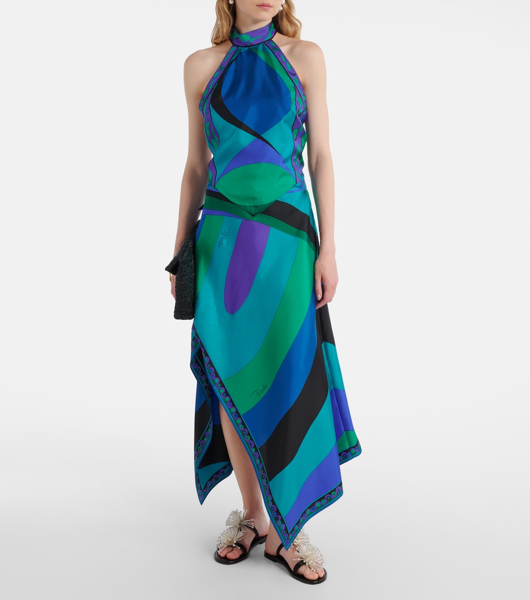 Iride asymmetric silk midi skirt | Pucci