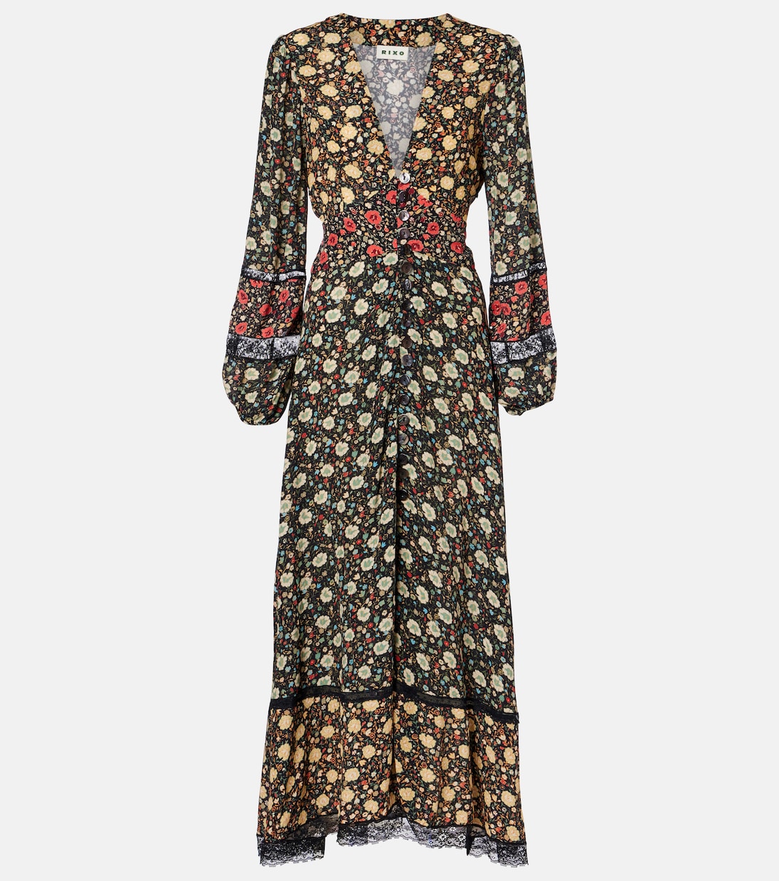 Raven printed crêpe de chine midi dress | Rixo