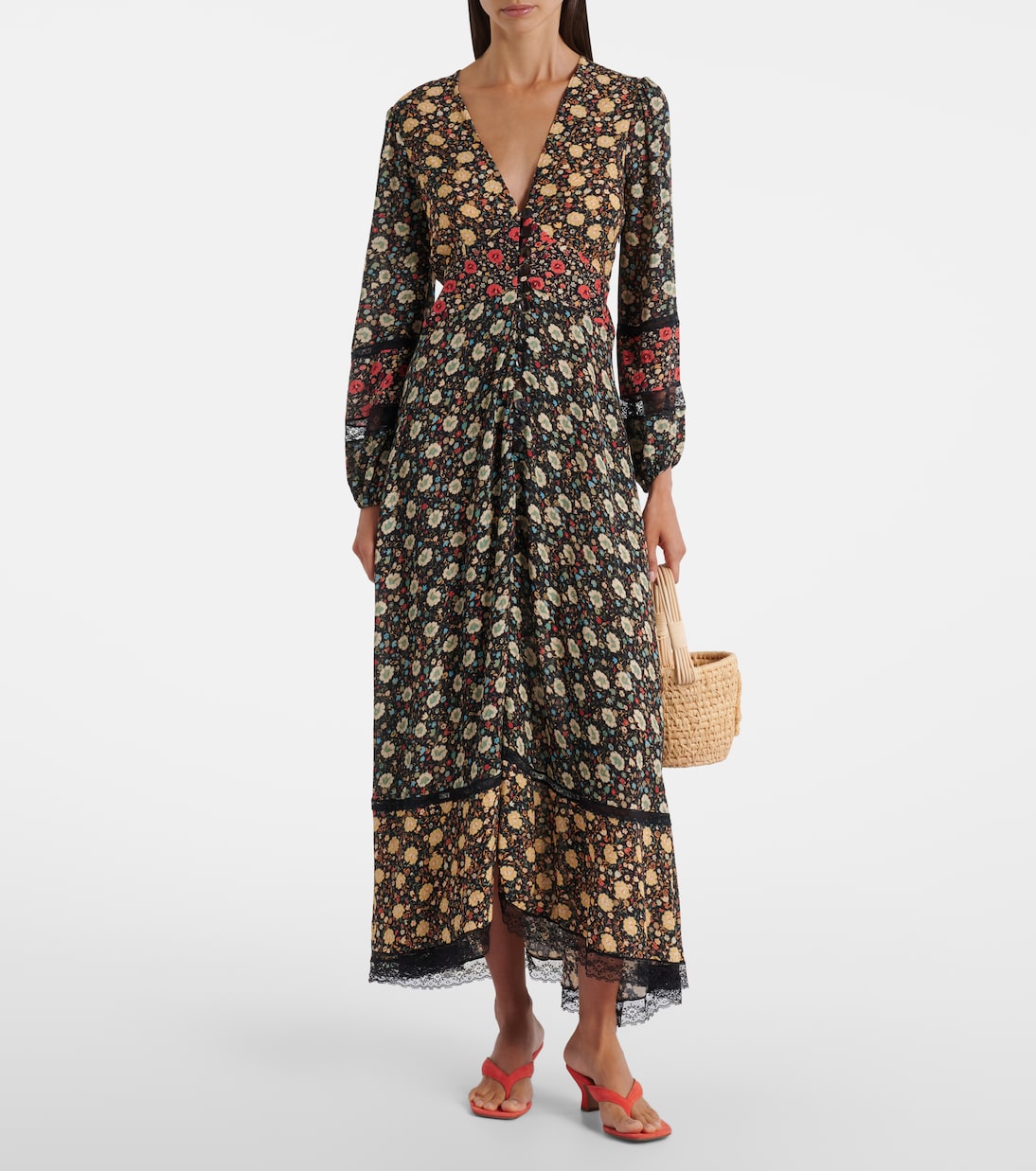 Raven printed crêpe de chine midi dress | Rixo