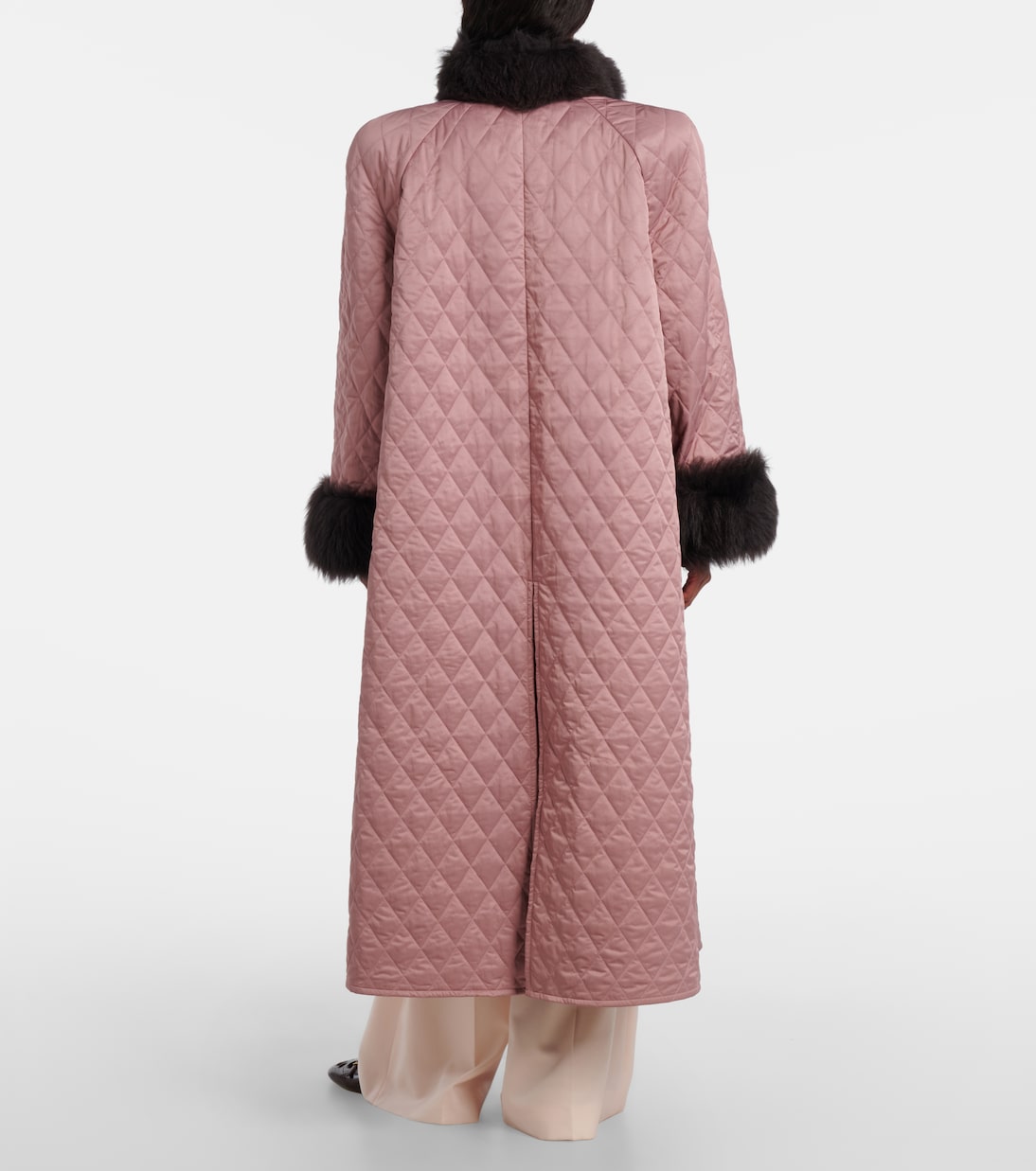 Quilted shearling-trimmed satin coat | Chloé