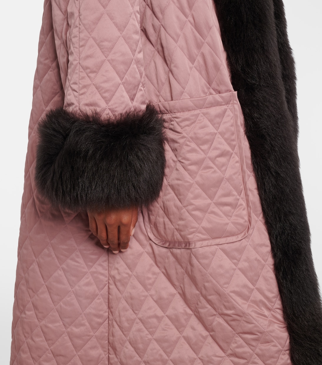 Quilted shearling-trimmed satin coat | Chloé