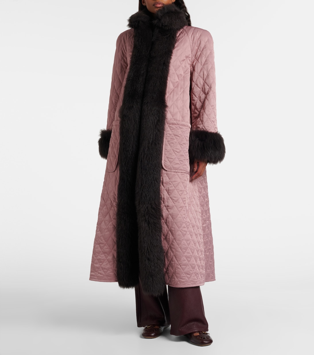 Quilted shearling-trimmed satin coat | Chloé