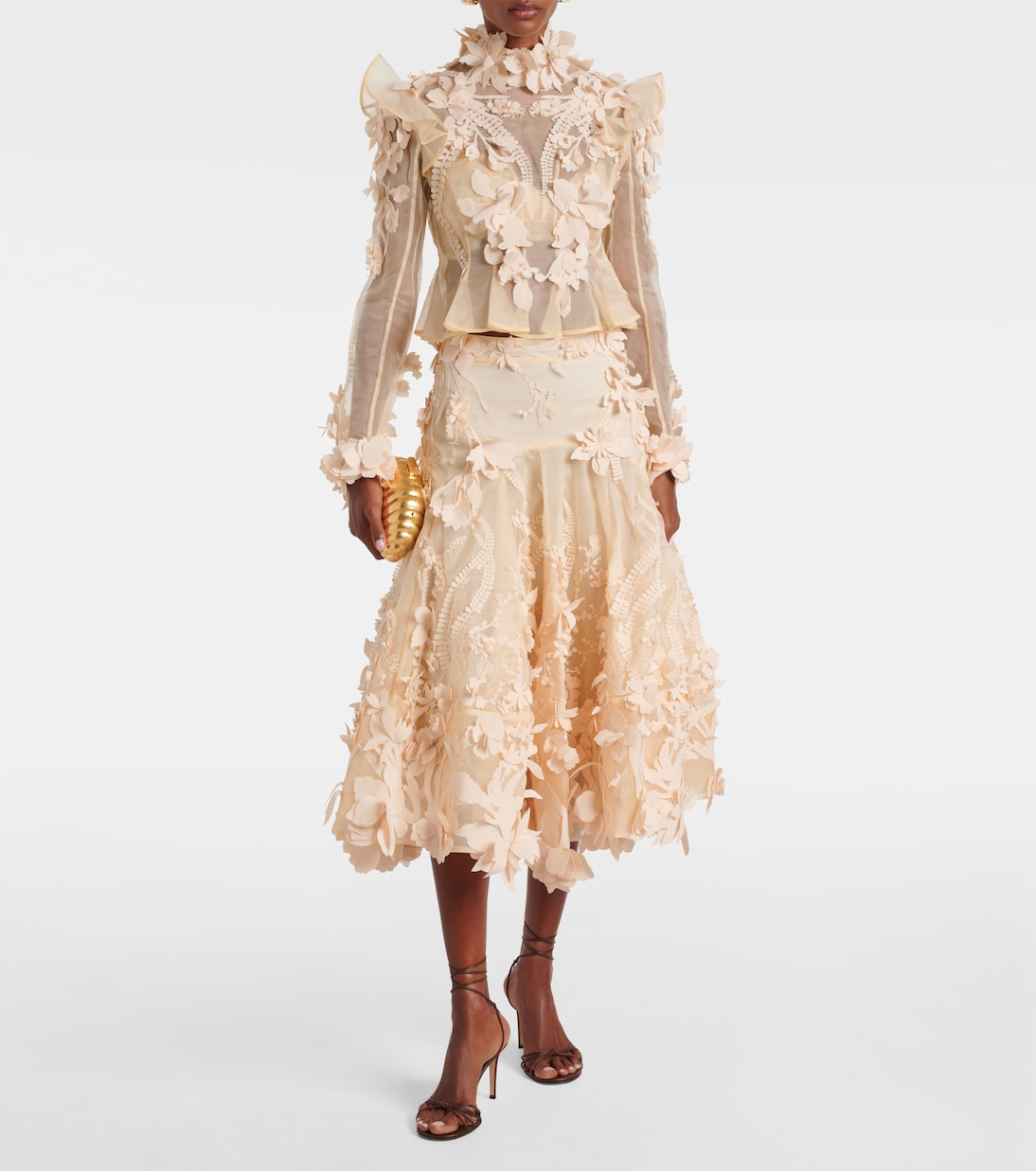 Hypnotic floral-appliqué silk midi skirt | Zimmermann