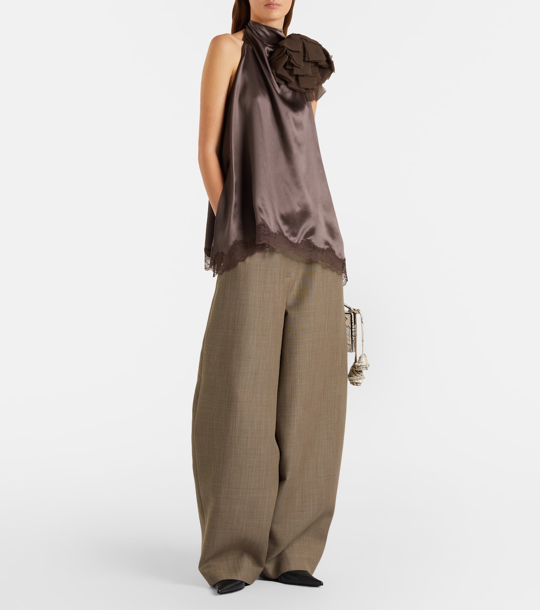 Lace-trimmed silk satin top | Magda Butrym