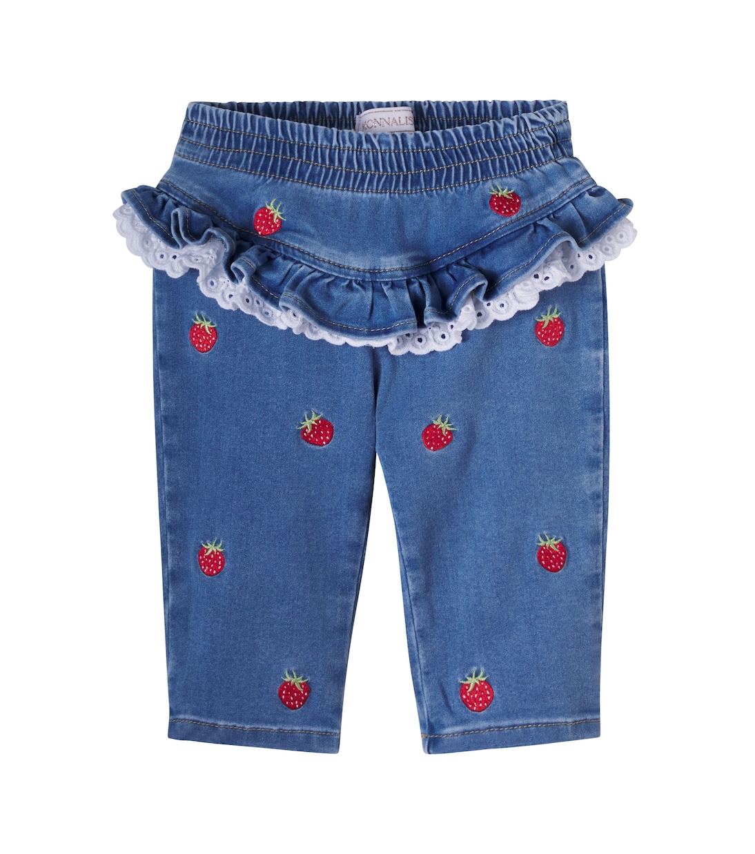 x Disney® baby embroidered ruffled jeans | Monnalisa