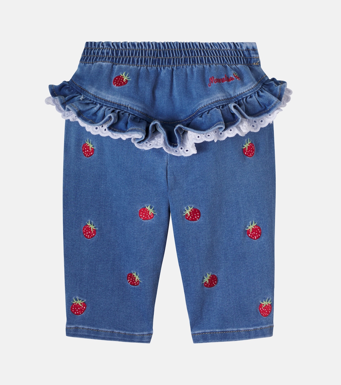 x Disney® baby embroidered ruffled jeans | Monnalisa