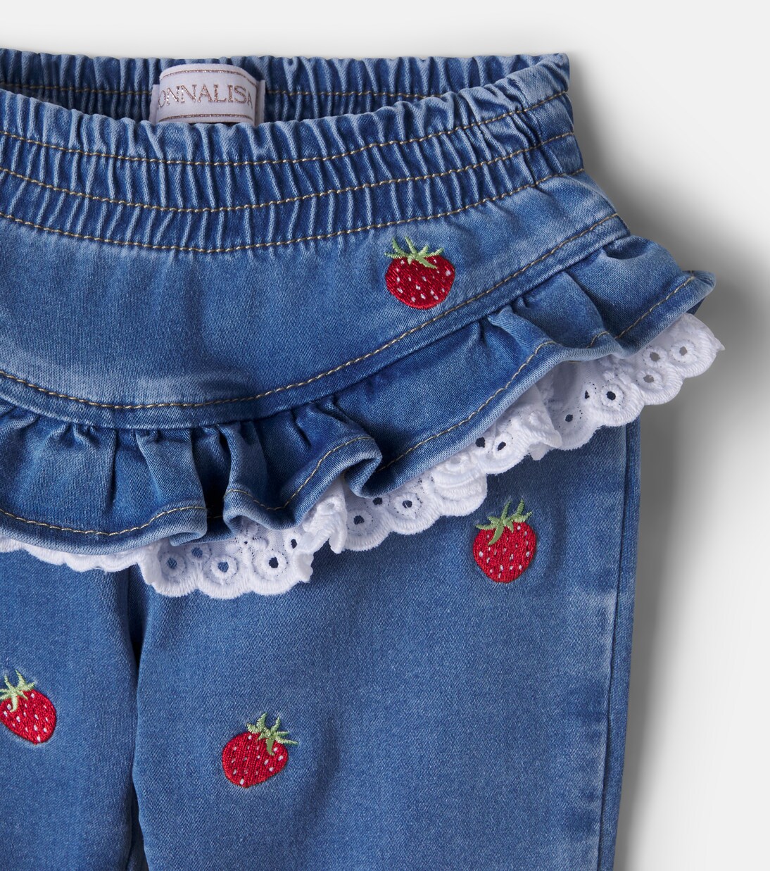 x Disney® baby embroidered ruffled jeans | Monnalisa