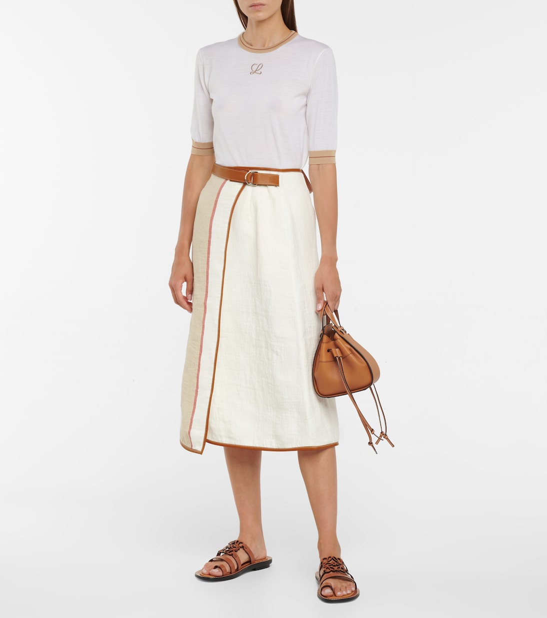 Falda de lino, algodón y piel | Loewe
