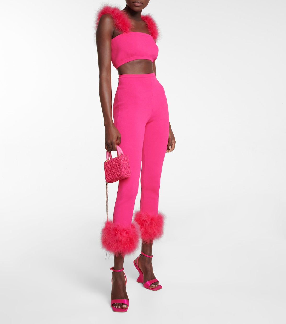 High-rise faux fur-trimmed leggings | Magda Butrym
