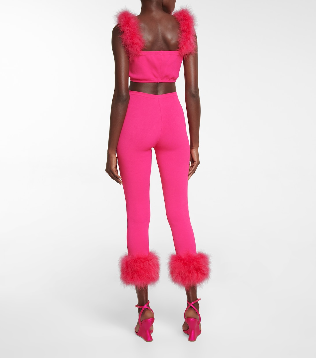 High-rise faux fur-trimmed leggings | Magda Butrym