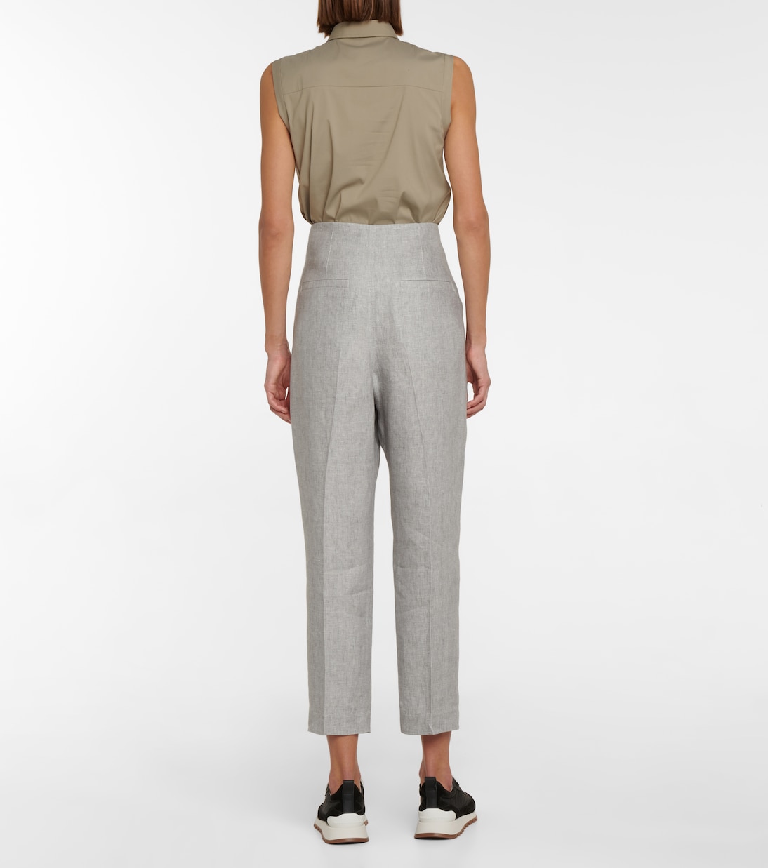 High-rise linen-blend pants | Brunello Cucinelli
