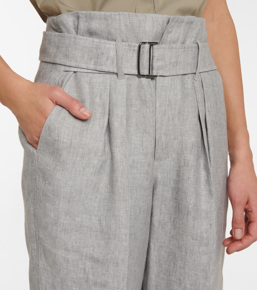 High-rise linen-blend pants | Brunello Cucinelli