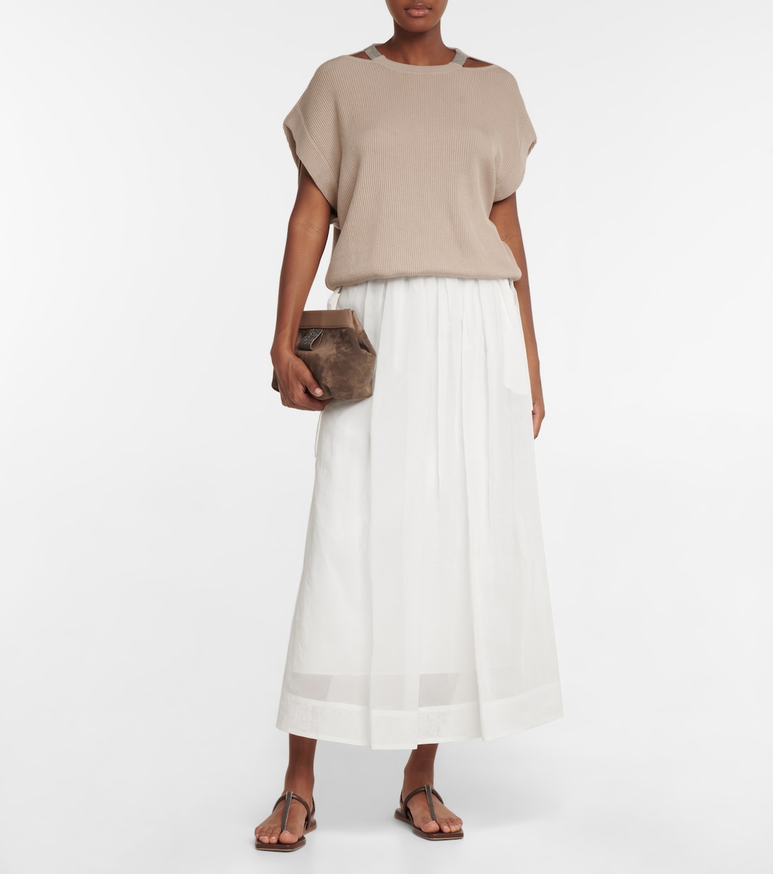 Falda larga en organza de algodón | Brunello Cucinelli