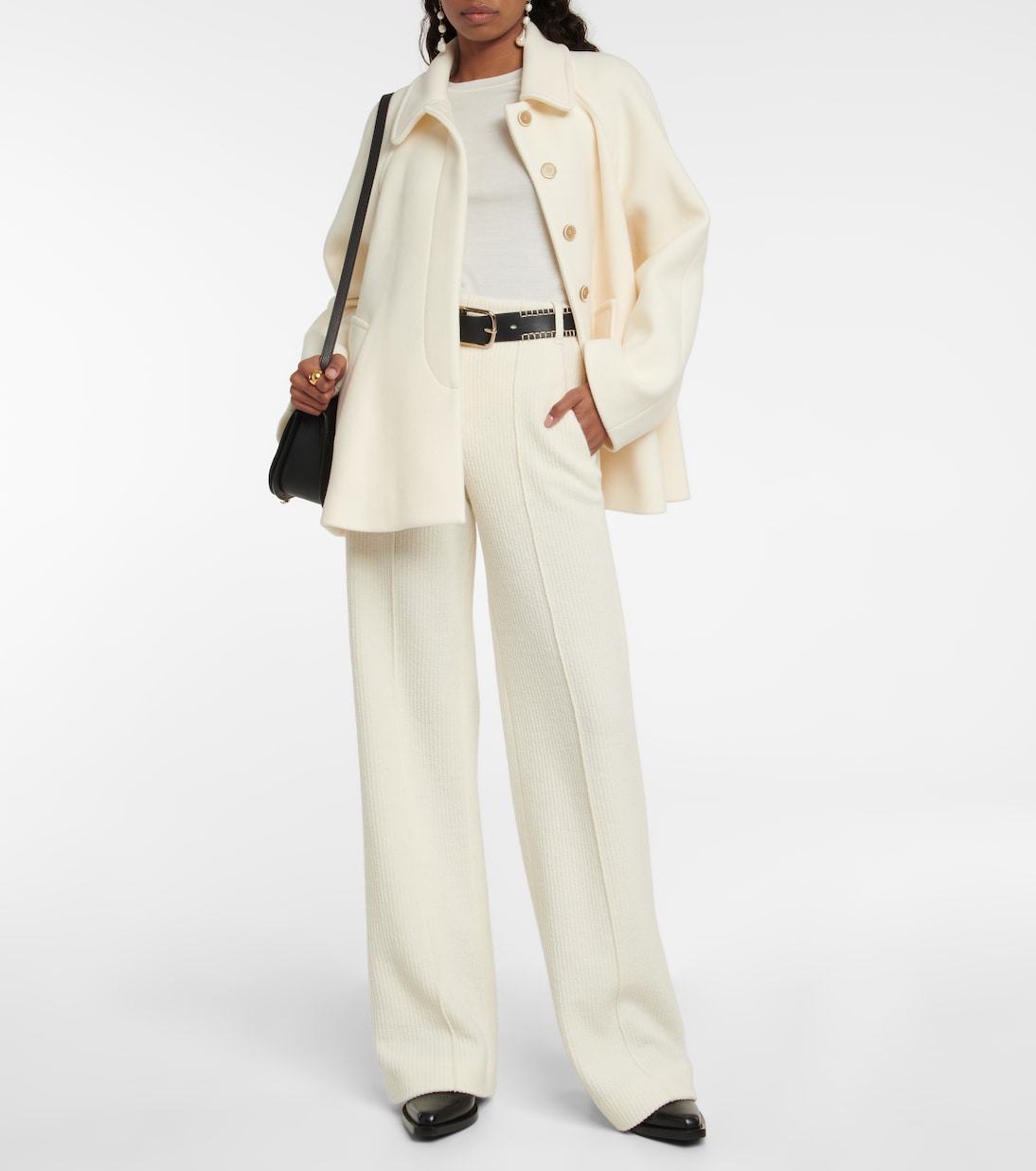 Pantalon ample à taille haute en laine | Chloé