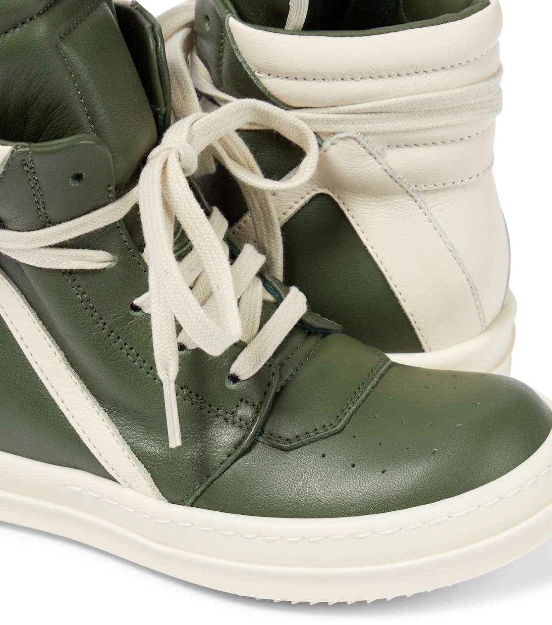 Geobasket leather high-top sneakers in green - Rick Owens