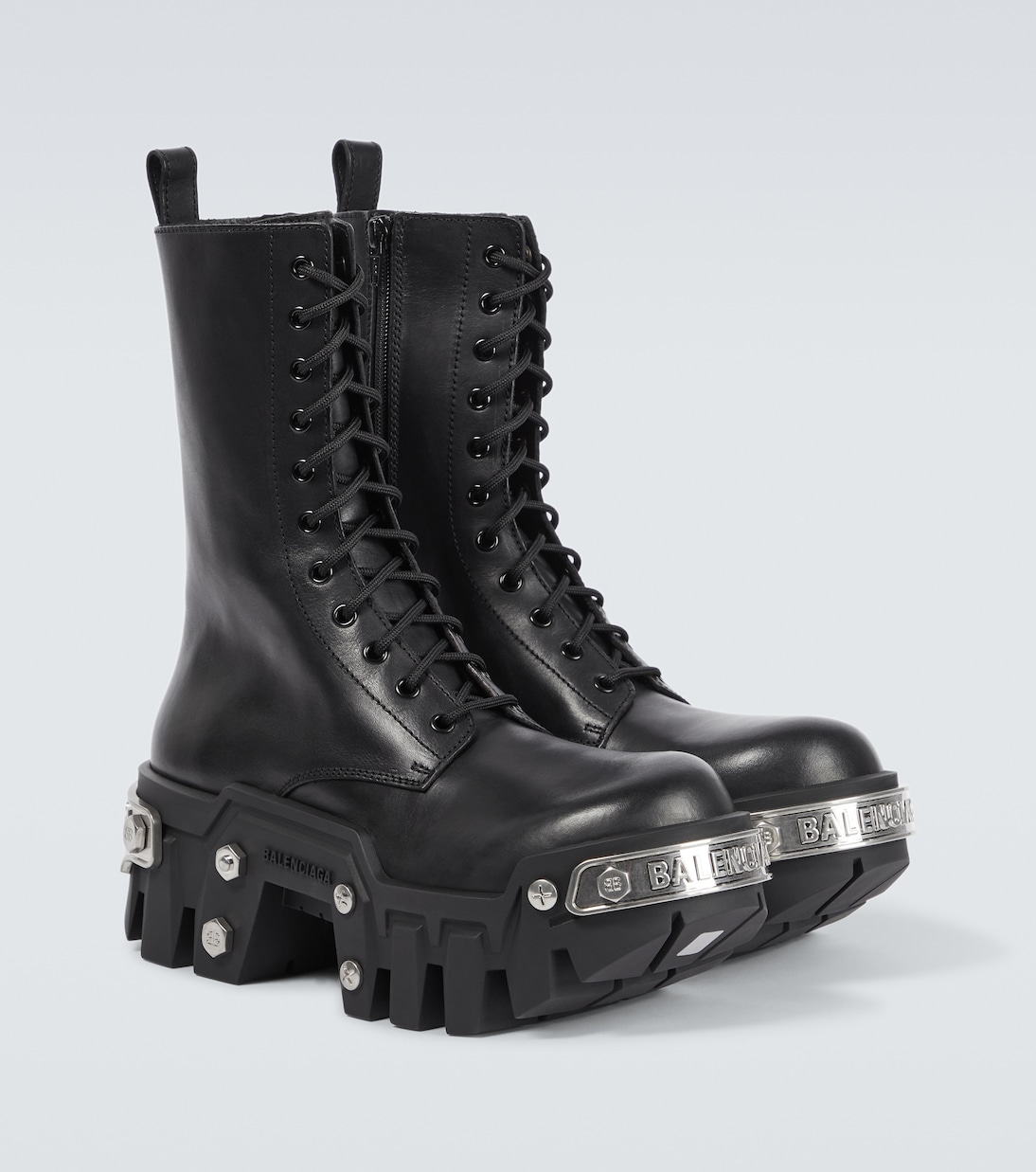 Bulldozer leather lace up boots in black Balenciaga Mytheresa