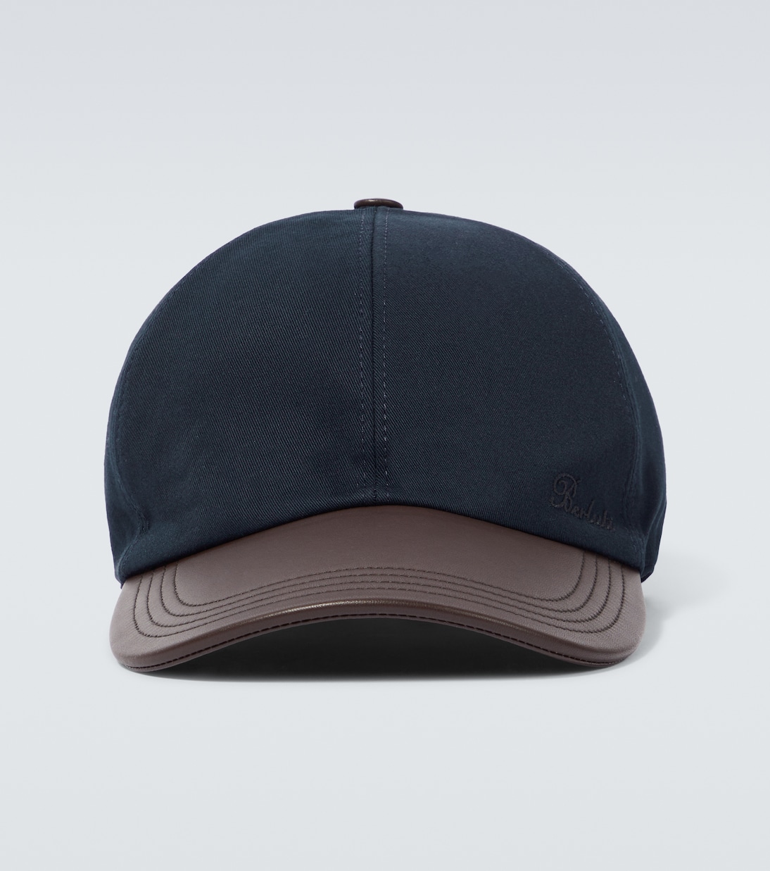 Leather trimmed cotton baseball cap in blue Berluti Mytheresa