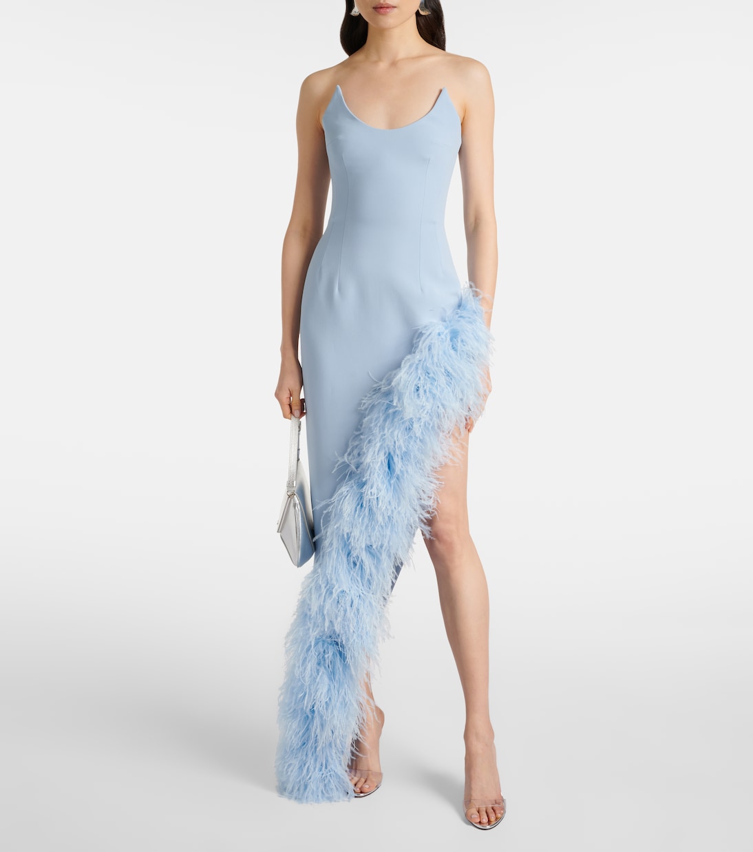 Asymmetric feather-trimmed cocktail dress | David Koma