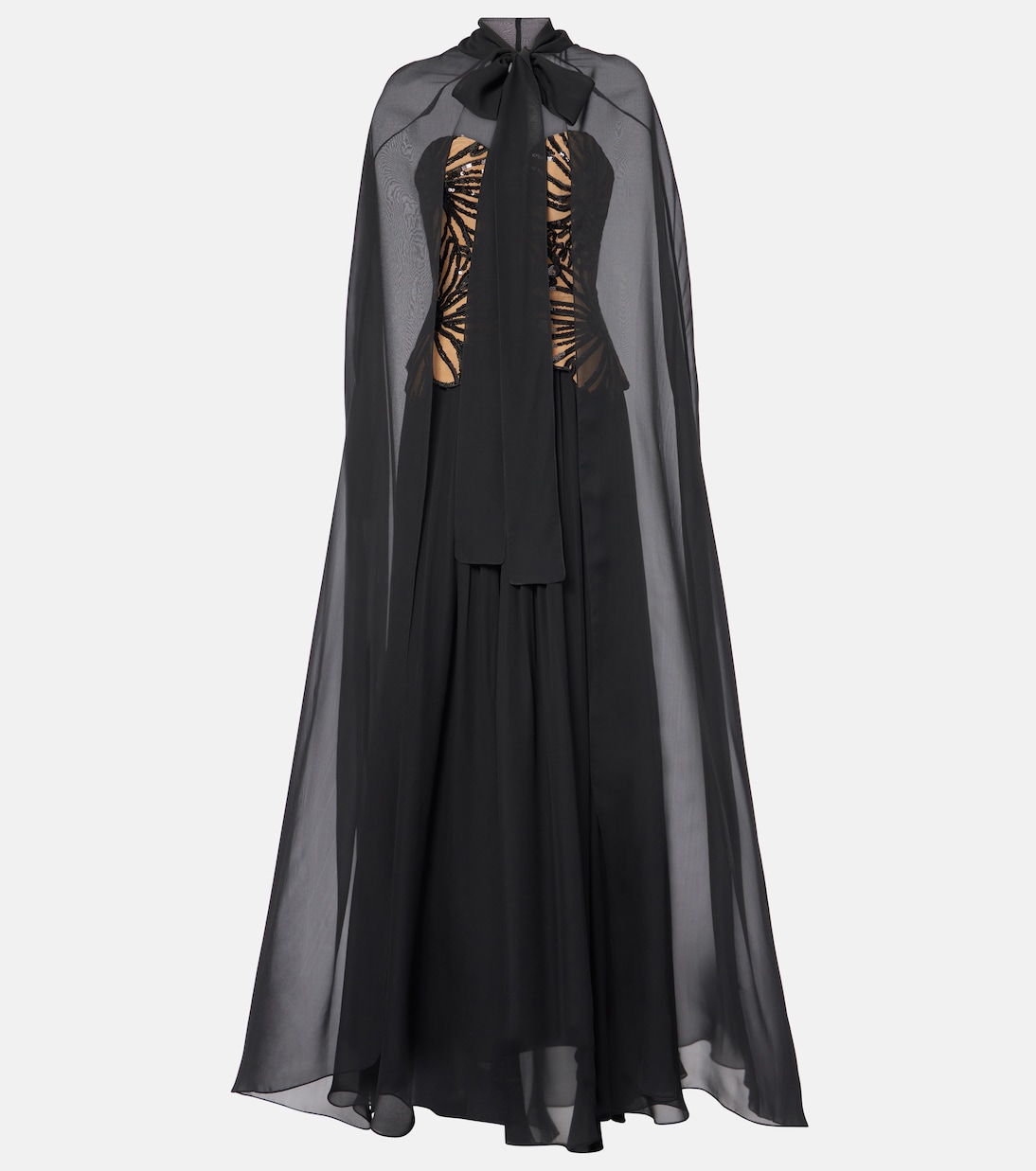Abito lungo in misto seta con paillettes | Elie Saab