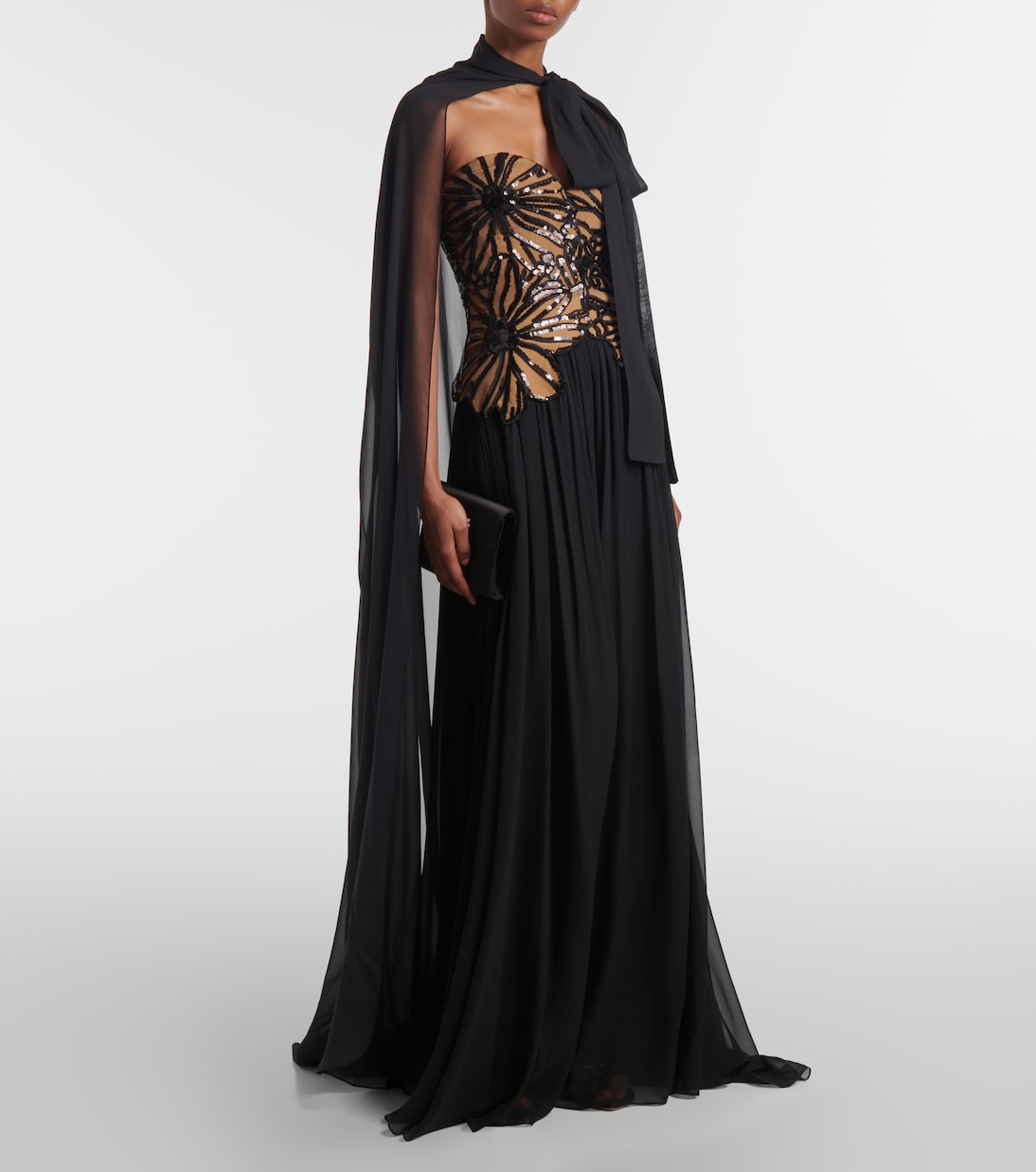 Abito lungo in misto seta con paillettes | Elie Saab