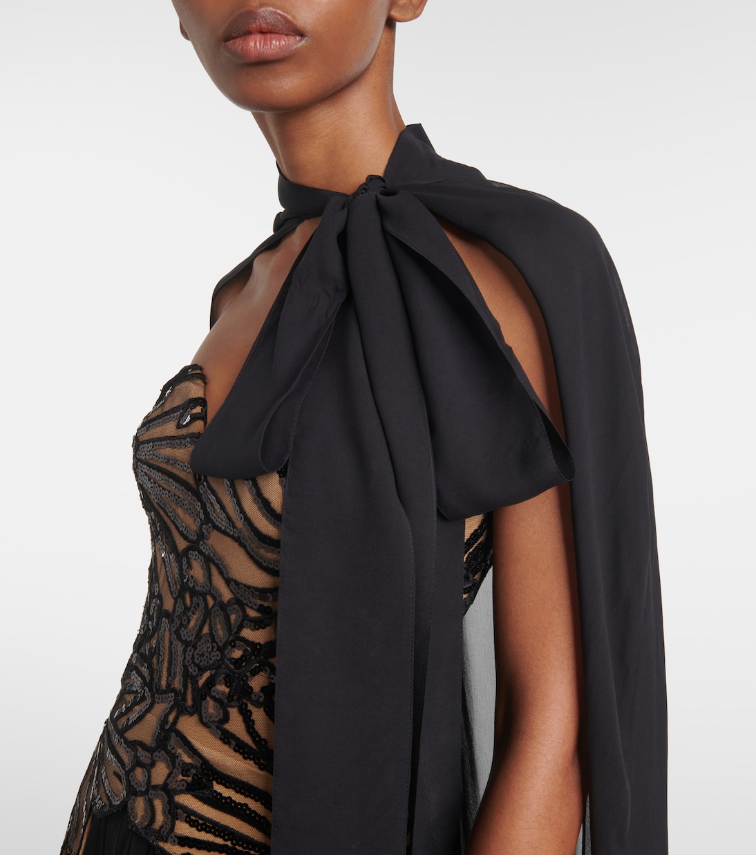 Abito lungo in misto seta con paillettes | Elie Saab
