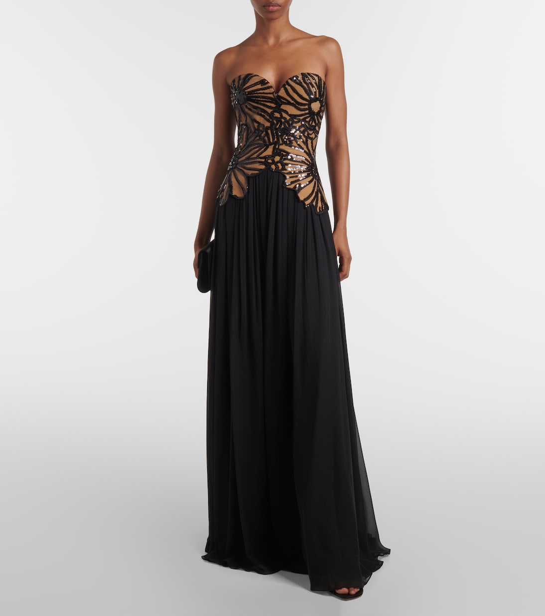 Abito lungo in misto seta con paillettes | Elie Saab