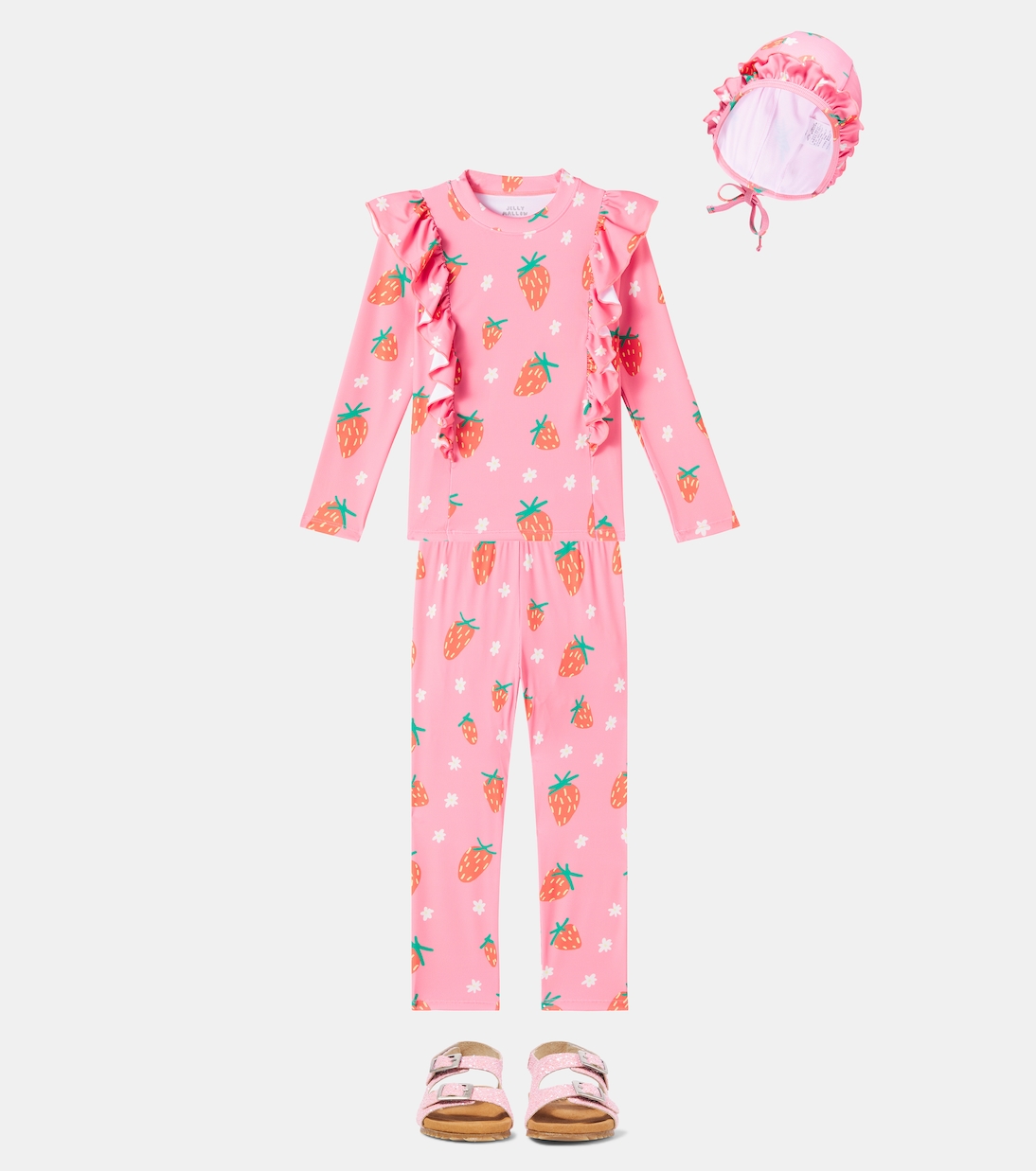 Strawberry ruffled swimsuit and cap set | Jellymallow