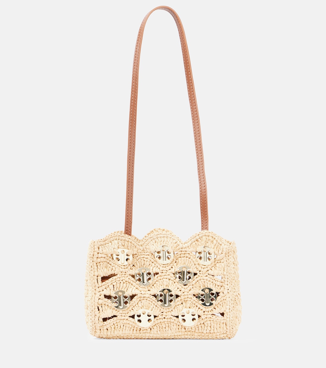 Borsa a spalla Nano in rafia con pelle | Rabanne