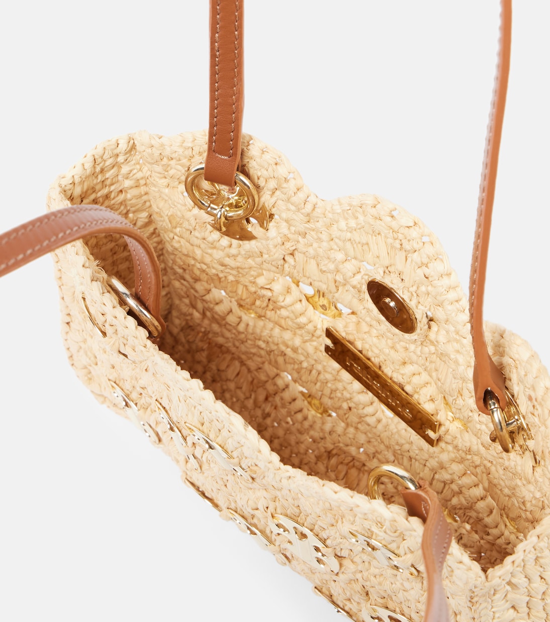 Borsa a spalla Nano in rafia con pelle | Rabanne