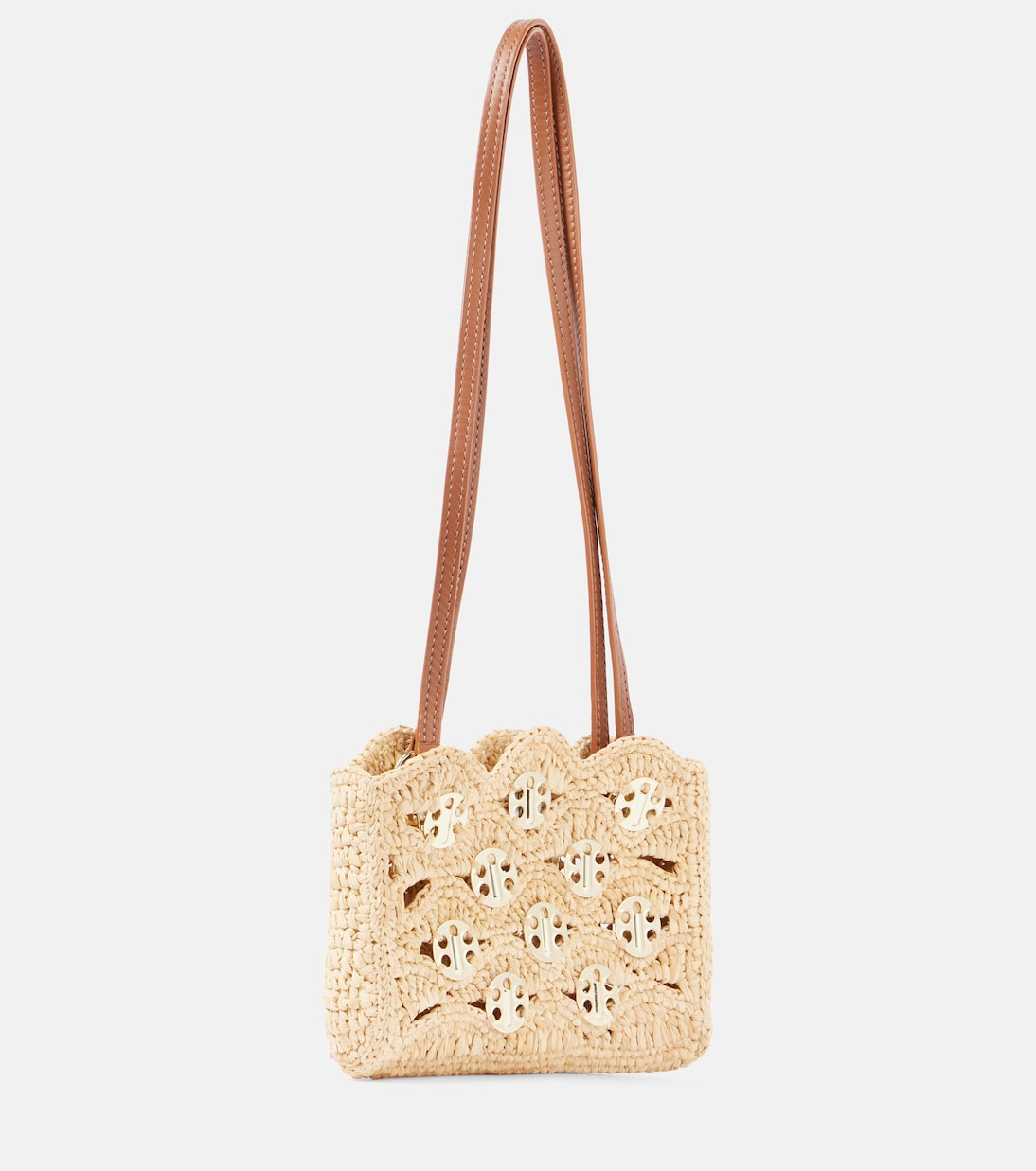 Borsa a spalla Nano in rafia con pelle | Rabanne