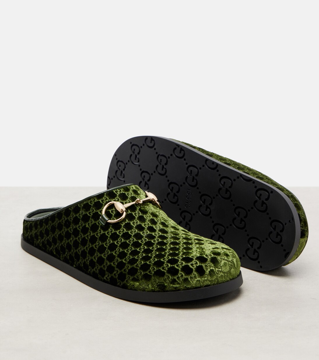 Slippers Horsebit GG aus Samt | Gucci