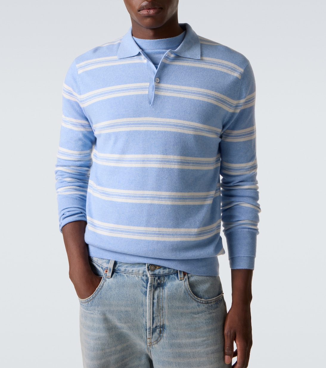 Pull polo Mr Swansea rayé en cachemire | Arch4