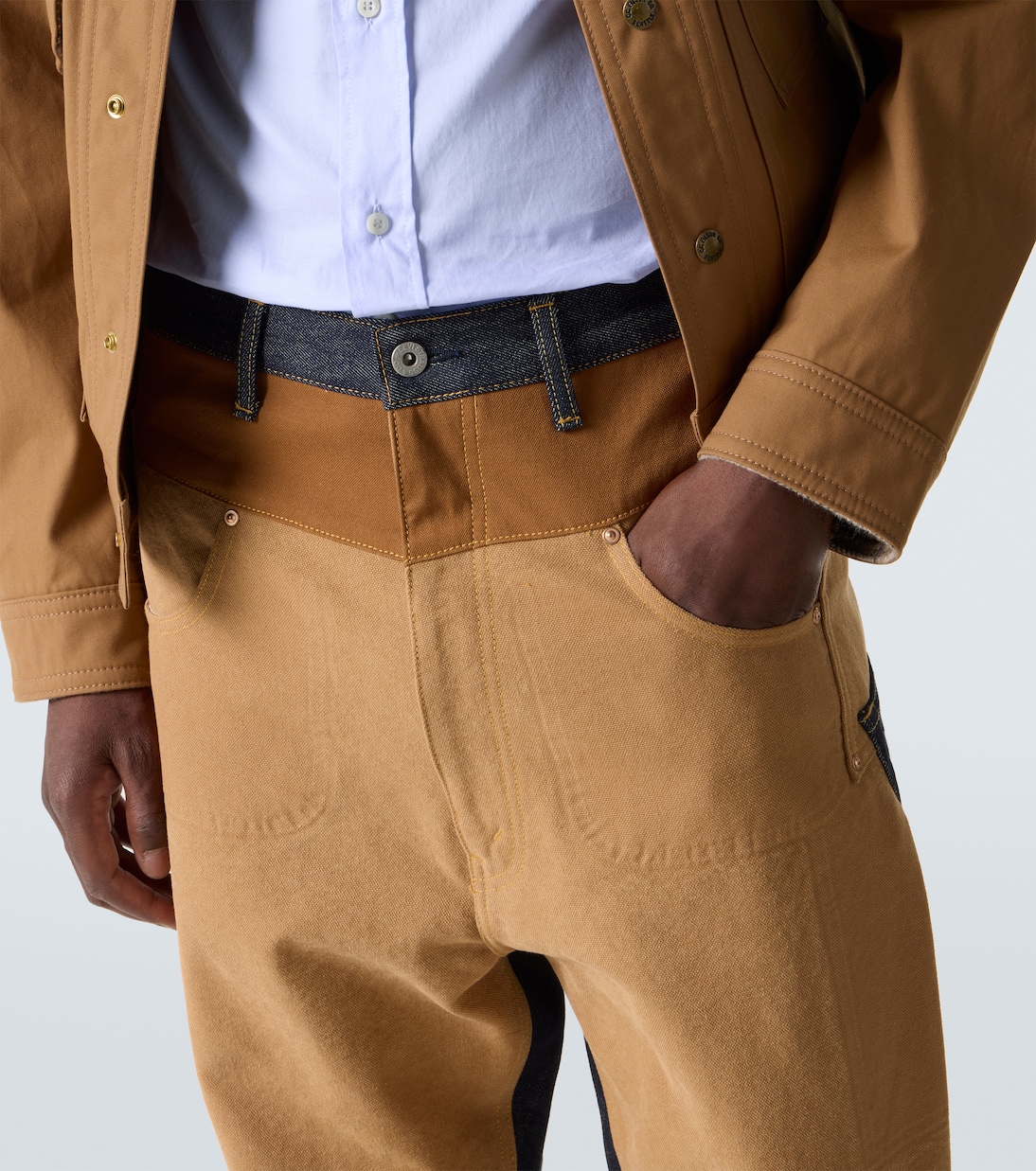 Patchwork denim and suede straight pants | Junya Watanabe