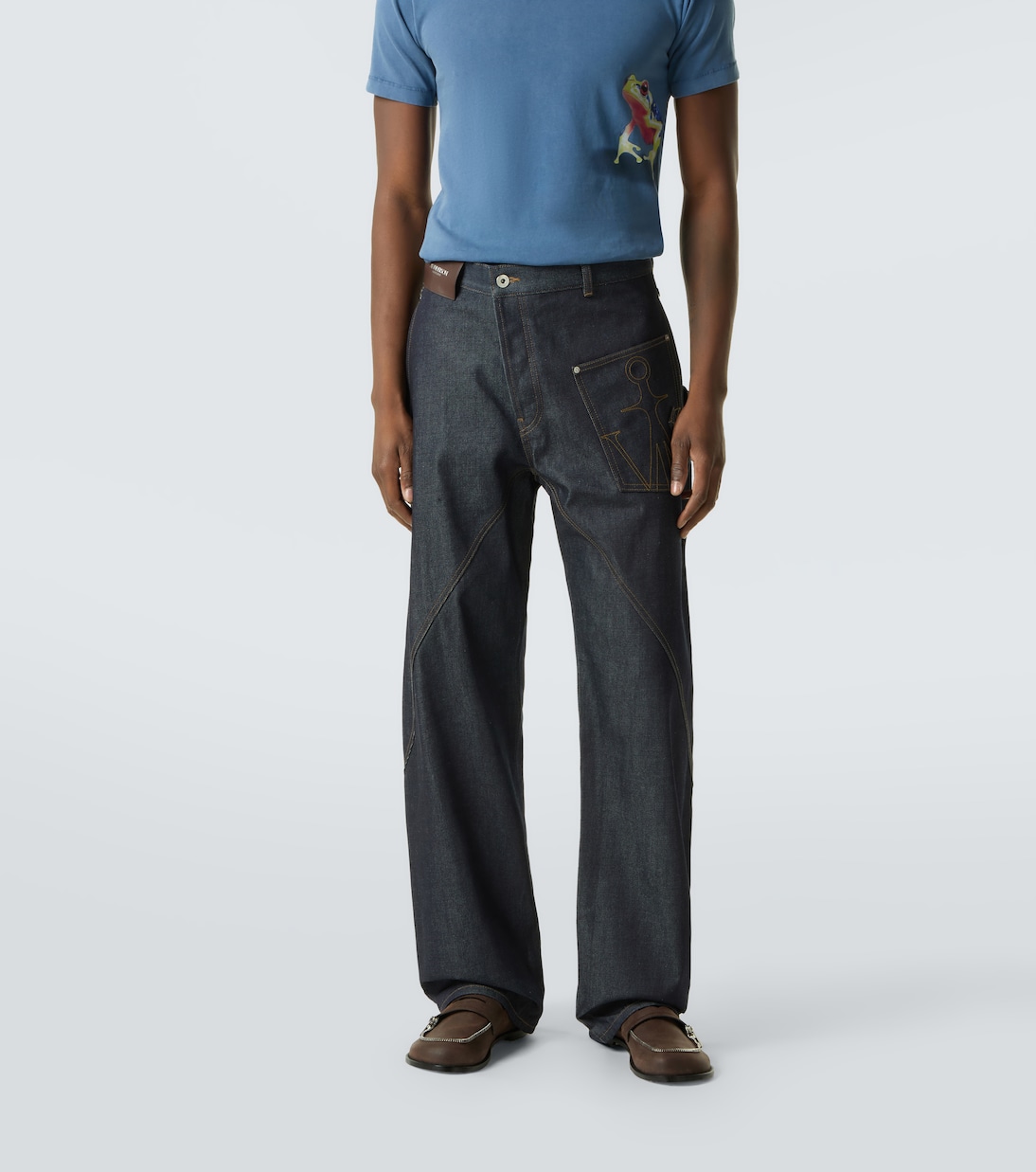 Twisted embroidered cotton wide-leg jeans | JW Anderson