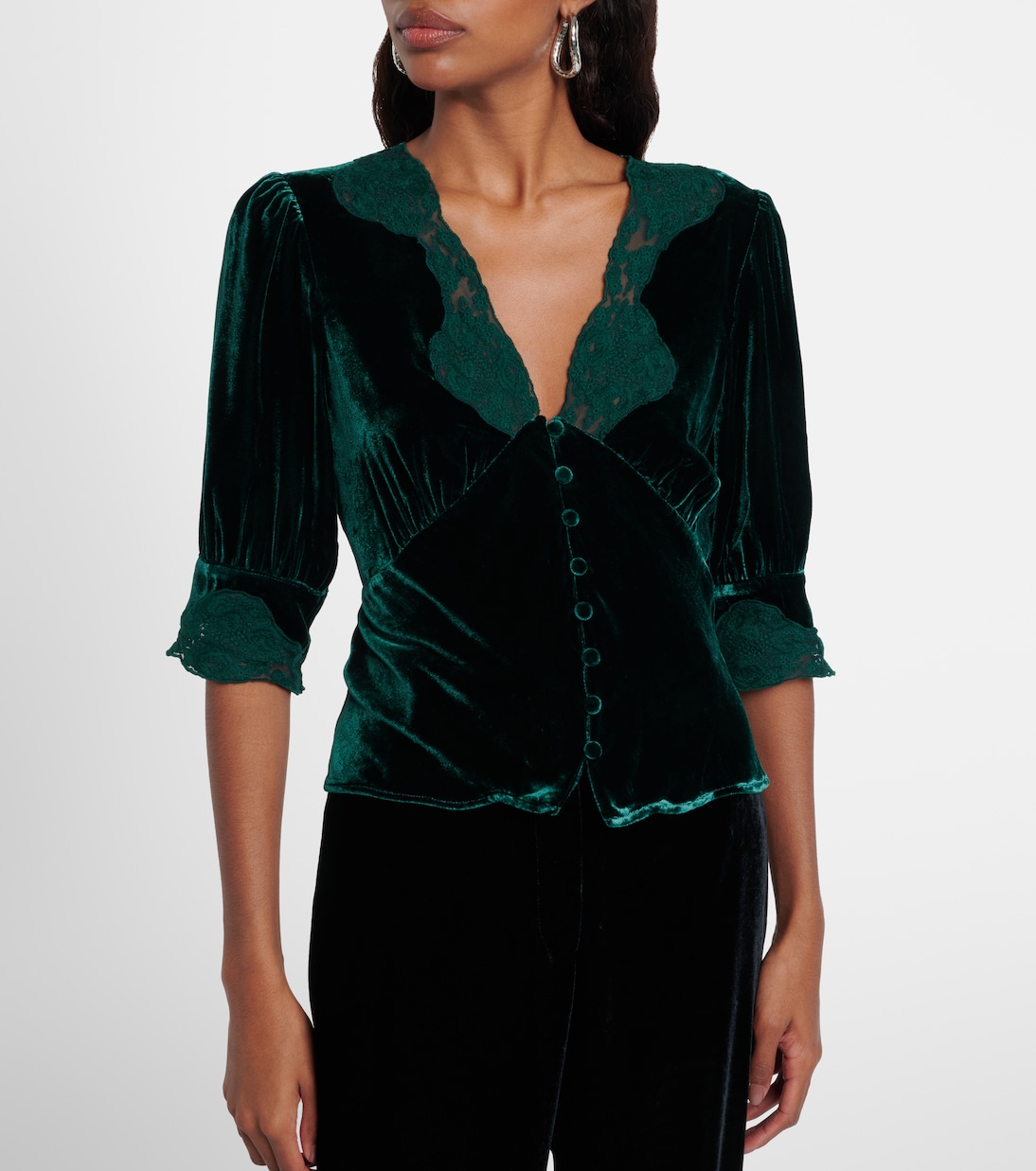 Amanda lace-trimmed velvet top | Rixo