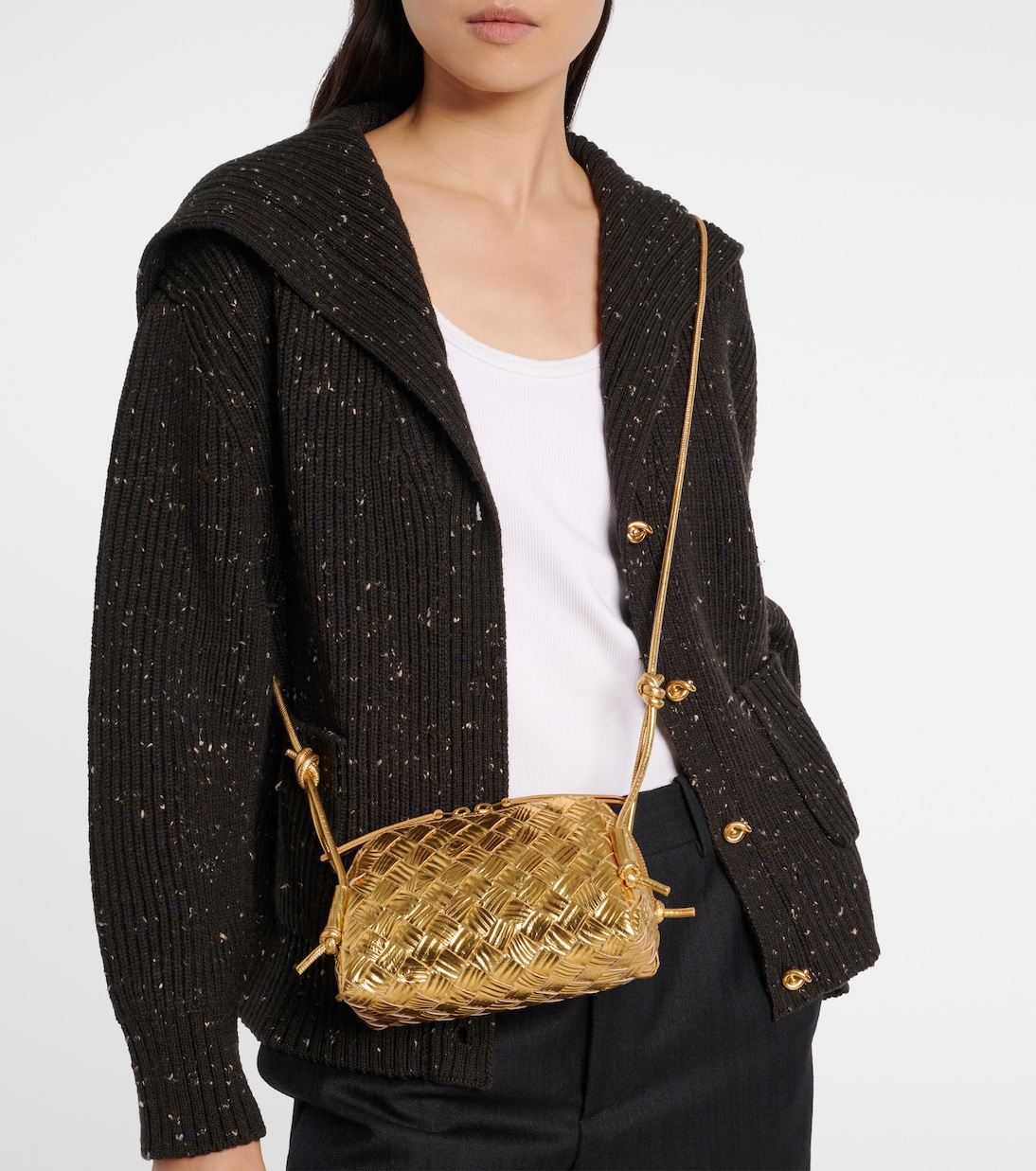 Concert Intrecciato metallic leather pouch | Bottega Veneta