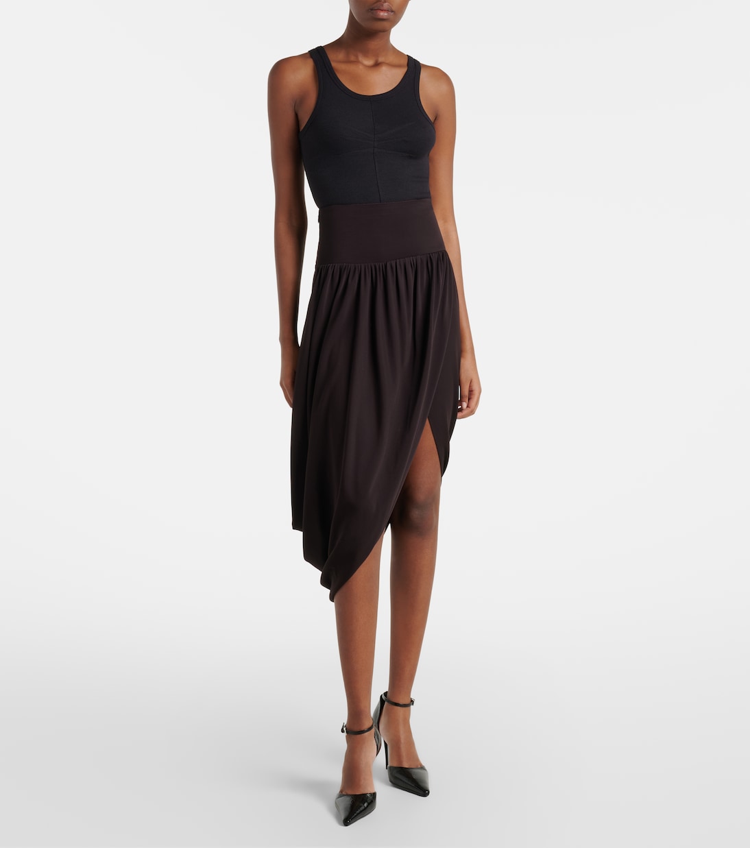 Twisted asymmetric jersey midi skirt | Alaïa