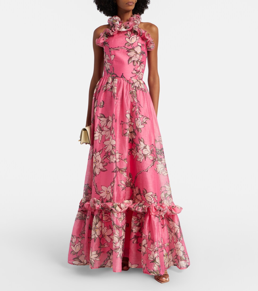 Isabelle floral ruffled linen-blend gown | Leo Lin
