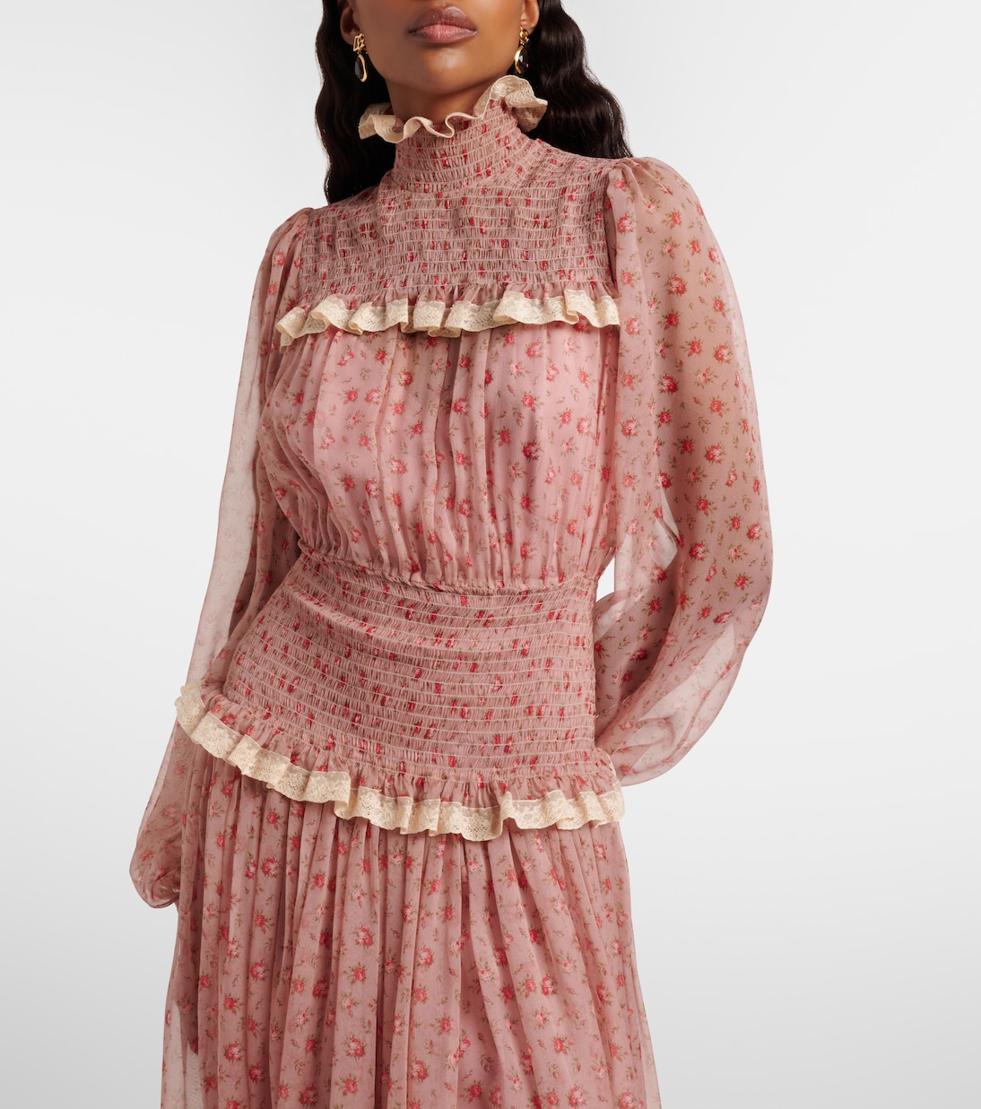 Floral smocked silk and cotton chiffon gown | Dolce&Gabbana