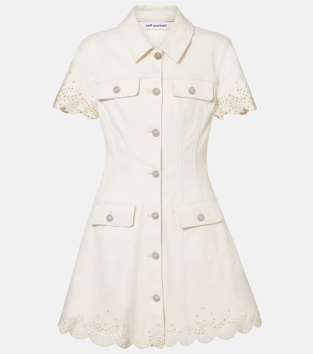 Abito corto di jeans con ricamo | Self-Portrait