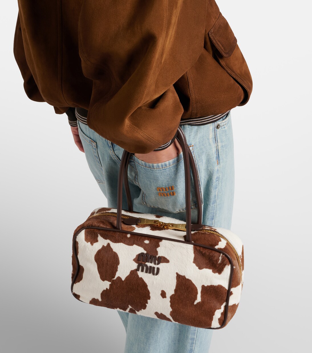 Beau cow-print calf hair shoulder bag | Miu Miu