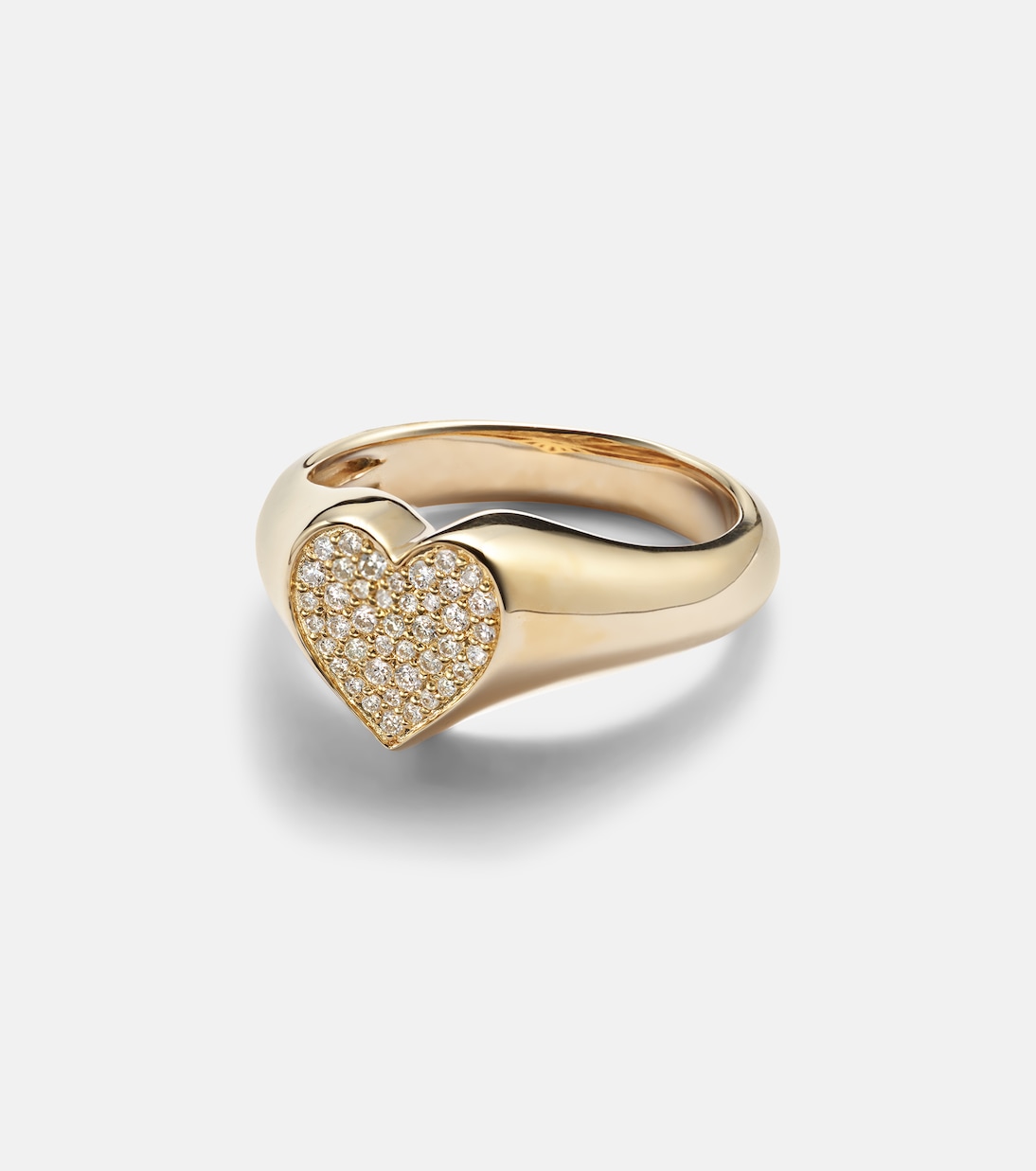 Anello cuore in oro giallo 14kt con diamanti, design Sydney Evan per giovani trendy