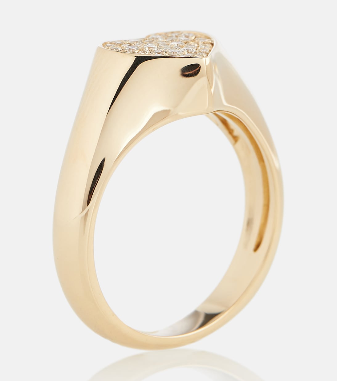 Anello cuore in oro giallo 14kt con diamanti, design Sydney Evan per giovani trendy