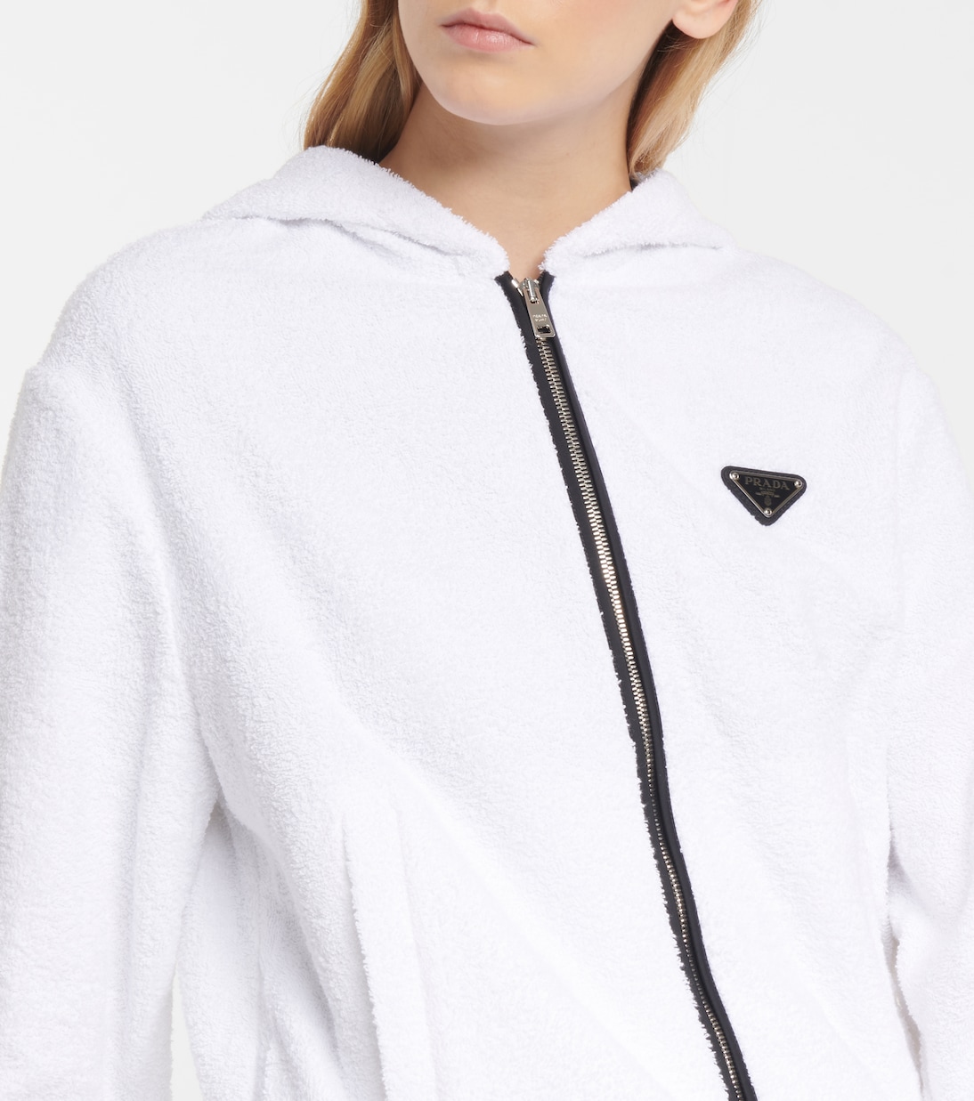 Felpa in cotone con zip e cappuccio | Prada