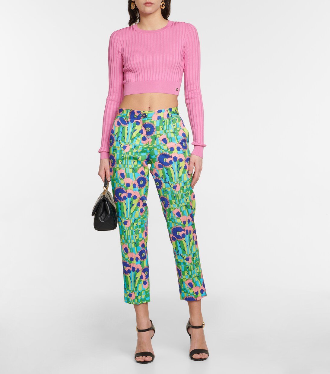 Pantalon droit en coton mélangé à fleurs | Dolce&Gabbana